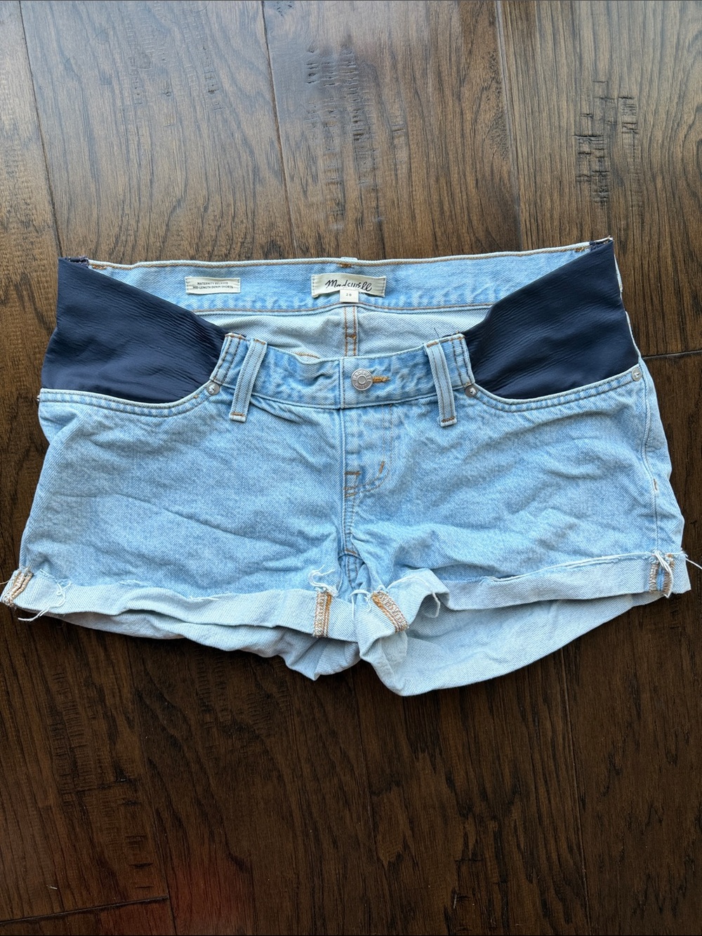 Madewell Maternity Denim Shorts with Stretch Panels - Light Blue
